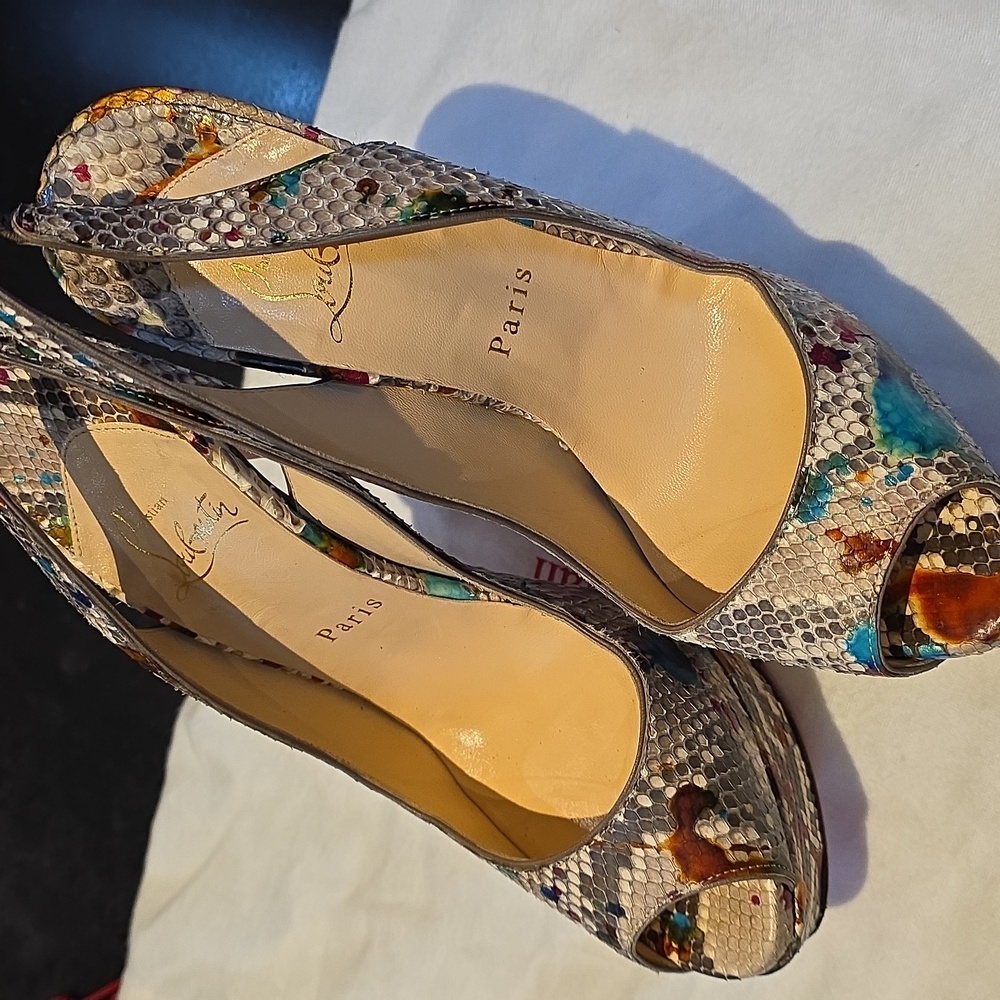 Christian Louboutin Peeptoe Python Carnaval Slingback
